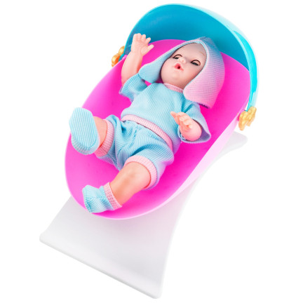 TG71071 Babypuppe, Wiege, Puppenbett, Puppen-Set, Zubehör, Geräusche, Weinen