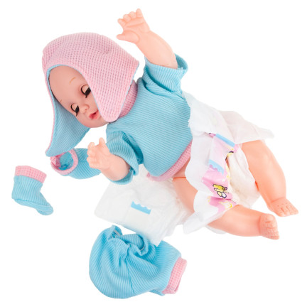 TG71071 Babypuppe, Wiege, Puppenbett, Puppen-Set, Zubehör, Geräusche, Weinen