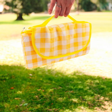 TG71411-1 GROSSE PICKNICKDECKE TOURIST STRAND WASSERDICHTE MATTE PICKNICK GELBES KARO