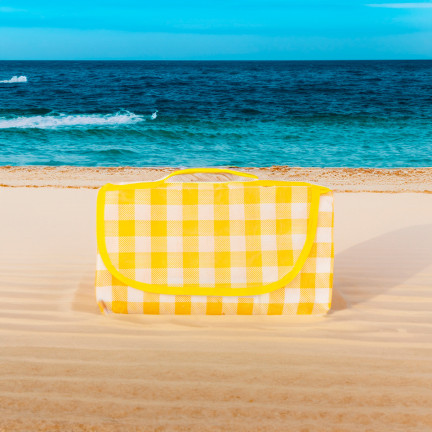 TG71411-1 GROSSE PICKNICKDECKE TOURIST STRAND WASSERDICHTE MATTE PICKNICK GELBES KARO