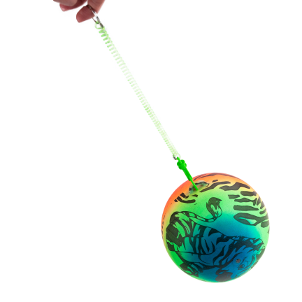 TG71991 – bunter, aufblasbarer Gummiball mit Feder, weich, an einer Schnur, zum Training