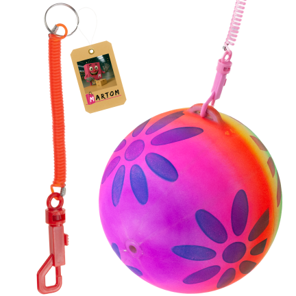 TG71991 – bunter, aufblasbarer Gummiball mit Feder, weich, an einer Schnur, zum Training