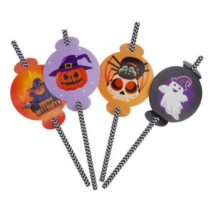 TG73018 PAPIERSTROHHALME MIT HALLOWEEN DEKORATION ÖKO-ROHR GESPENSTER KÜRBIS FLEDERMAUS