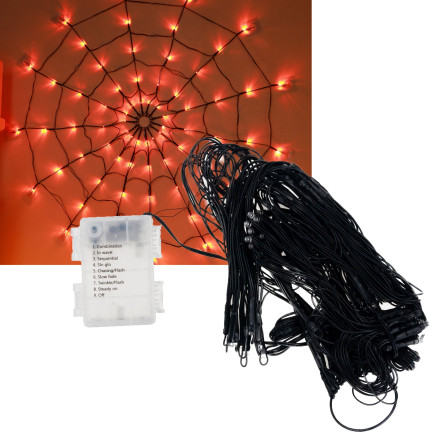 TG73019-1 Spinnennetz mit 70 LEDs, künstliche Halloween-Leuchtkugeln, orange
