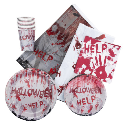 TG74162 GESCHIRR SET HALLOWEEN DEKORATIONSEN TISCHDECKE TASSEN TELLER SERVIETTEN