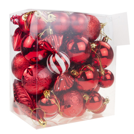 TG74340-4 Großes Set Weihnachtskugeln, rote Christbaumschmuckkugeln