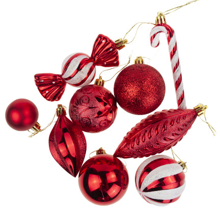 TG74340-4 Großes Set Weihnachtskugeln, rote Christbaumschmuckkugeln