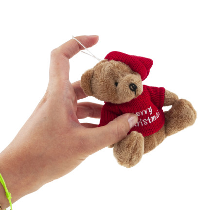 TG74796 WEIHNACHTEN TEDDYBÄR MASKOTTCHEN KUSCHELIG SCHLÜSSELANHÄNGER IN PULLOVER UND HUT