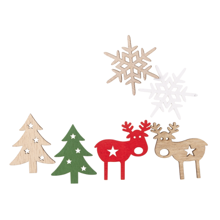 TG75361 Weihnachtsdekoration aus Holz, 36 Stück – Weihnachtsbäume, Schneeflocken und Rentiere