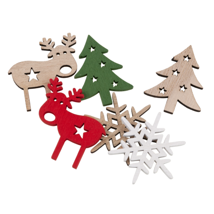 TG75361 Weihnachtsdekoration aus Holz, 36 Stück – Weihnachtsbäume, Schneeflocken und Rentiere