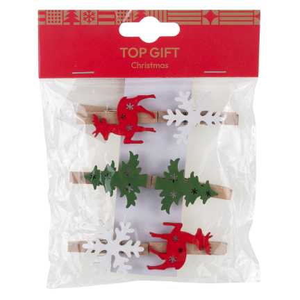 TG75364 Weihnachtsklammern, 6 Stück/Set, Rentiere, Weihnachtsbäume, Schneeflocken, dekorative Klammern