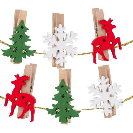 TG75364 Weihnachtsklammern, 6 Stück/Set, Rentiere, Weihnachtsbäume, Schneeflocken, dekorative Klammern