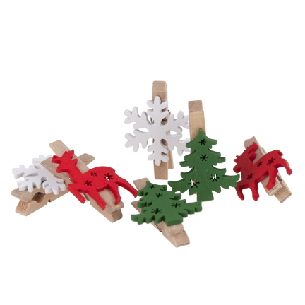 TG75364 Weihnachtsklammern, 6 Stück/Set, Rentiere, Weihnachtsbäume, Schneeflocken, dekorative Klammern