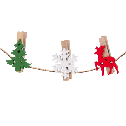 TG75364 Weihnachtsklammern, 6 Stück/Set, Rentiere, Weihnachtsbäume, Schneeflocken, dekorative Klammern