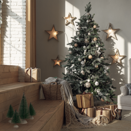TG75847 Set mit 4 verschneiten Weihnachtsbäumen auf Ständern, Weihnachtsdekoration aus Draht