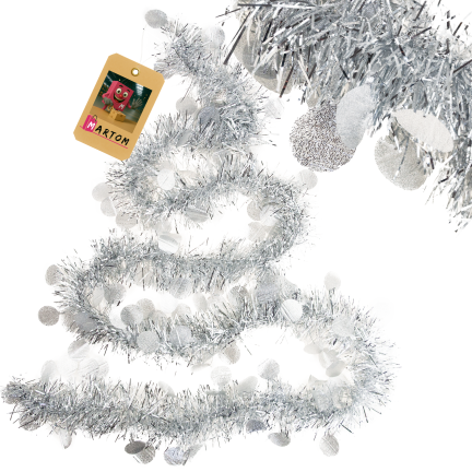 Tg76142-1 Weihnachtsbaumkette String Weihnachtsgirlande Silber mit Ornamenten
