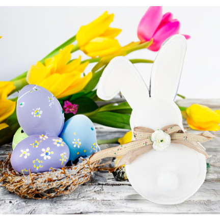 TG76734-1 Hasen-Anhänger, Osterdekoration, Osterhase, weißer Stoff