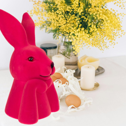TG76817-4 Velours-Hase, Osterhase, beflockter Hase, Dekoration für einen 27cm großen dekorativen Tafelaufsatz
