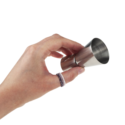 TG77668 DOPPELSEITIGER BAR-MESSBECHER METALL GLAS 25/50ML