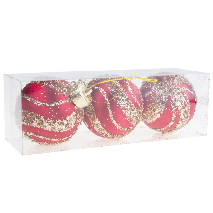 TG78532-3 POLYSTYROL KUGELN ROT KASTANIENBRAUN GLITTER ANHÄNGER 3 STÜCK