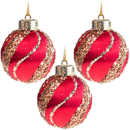 TG78532-3 POLYSTYROL KUGELN ROT KASTANIENBRAUN GLITTER ANHÄNGER 3 STÜCK