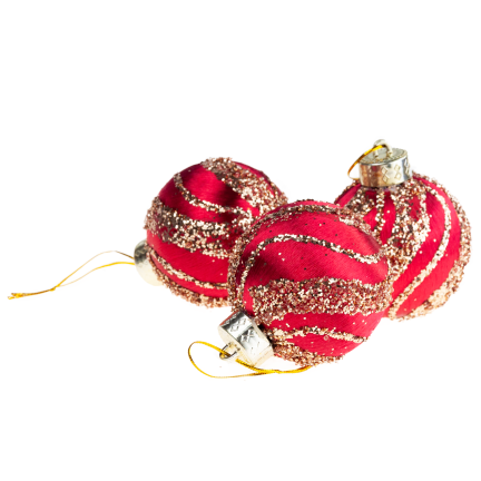 TG78532-3 POLYSTYROL KUGELN ROT KASTANIENBRAUN GLITTER ANHÄNGER 3 STÜCK