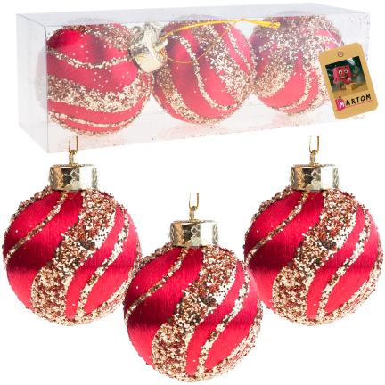 TG78532-3 POLYSTYROL KUGELN ROT KASTANIENBRAUN GLITTER ANHÄNGER 3 STÜCK
