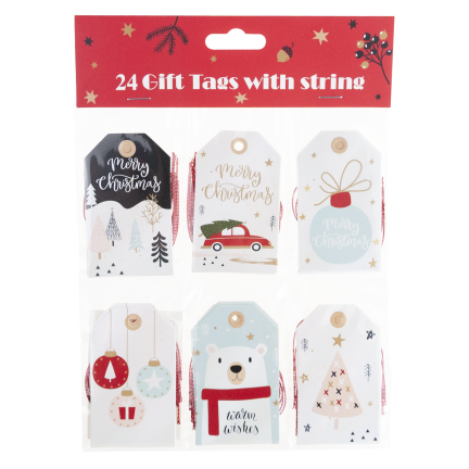 Geschenkanhänger, Geschenkanhänger aus Papier, weihnachtliche Motive, verschiedene Designs, 24 Stück