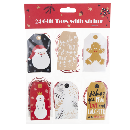 Geschenkanhänger, Geschenkanhänger aus Papier, weihnachtliche Motive, verschiedene Designs, 24 Stück