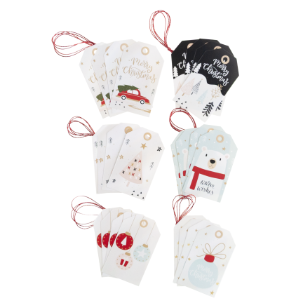 Geschenkanhänger, Geschenkanhänger aus Papier, weihnachtliche Motive, verschiedene Designs, 24 Stück
