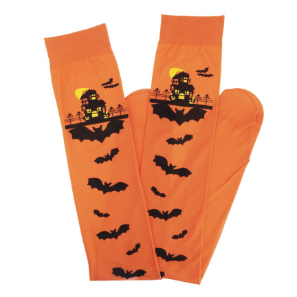 Strümpfe, orange, Thema Halloween, mit Fledermäusen, für Party, 1 Paar