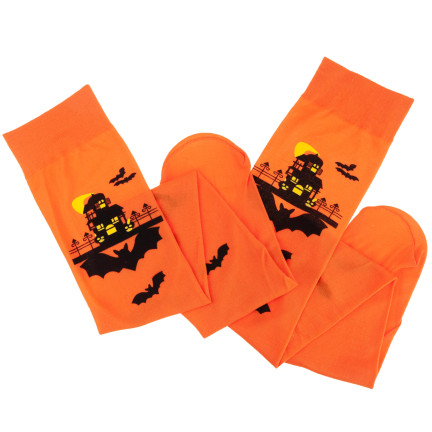 Strümpfe, orange, Thema Halloween, mit Fledermäusen, für Party, 1 Paar