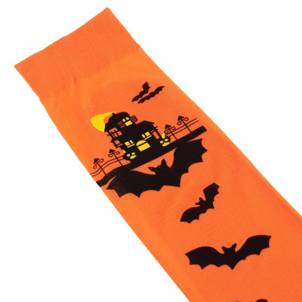 Strümpfe, orange, Thema Halloween, mit Fledermäusen, für Party, 1 Paar