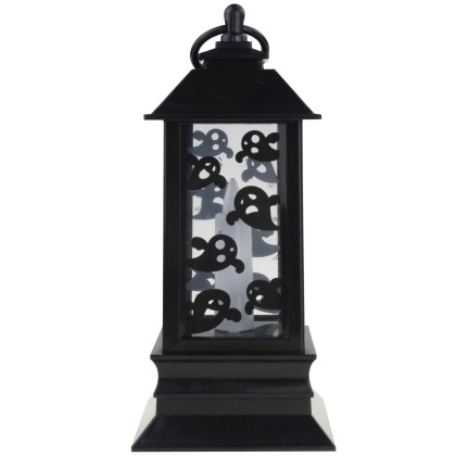 Led-Kerzenlaterne, schwarz, mit Gespenstermuster, Halloween-Dekoration, imitiert Flamme, 20cm hoch