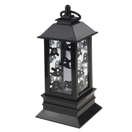 Led-Kerzenlaterne, schwarz, mit Gespenstermuster, Halloween-Dekoration, imitiert Flamme, 20cm hoch