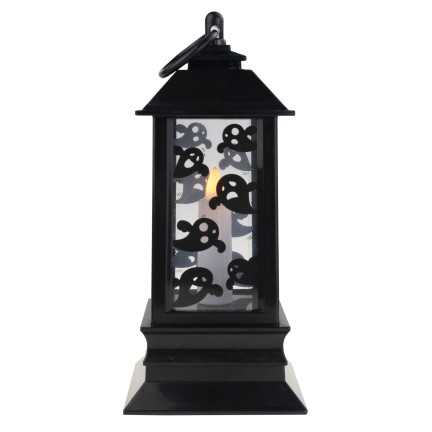 Led-Kerzenlaterne, schwarz, mit Gespenstermuster, Halloween-Dekoration, imitiert Flamme, 20cm hoch