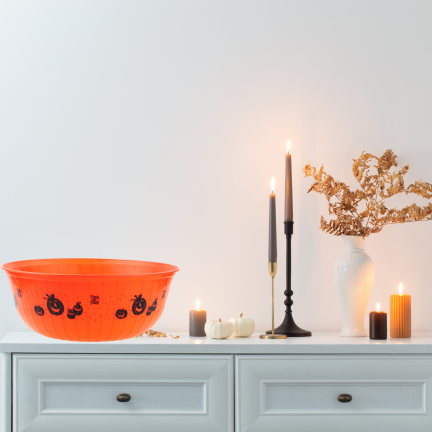 TG78553 Halloween-Bonbonschale mit Kürbismotiv, orange, 29 cm