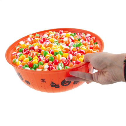 TG78553 Halloween-Bonbonschale mit Kürbismotiv, orange, 29 cm