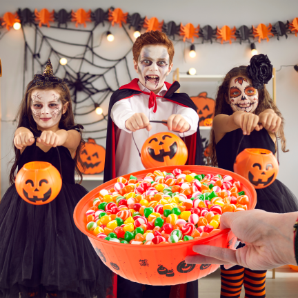 TG78553 Halloween-Bonbonschale mit Kürbismotiv, orange, 29 cm