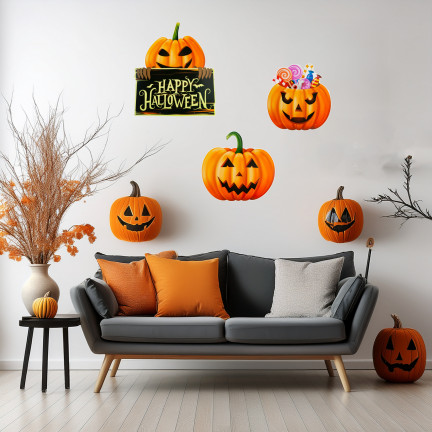 Hängende Dekoration für Tür Fenster, Papier, orange, Kürbisse, Halloween-Thema, Satz von 3 Kürbisse