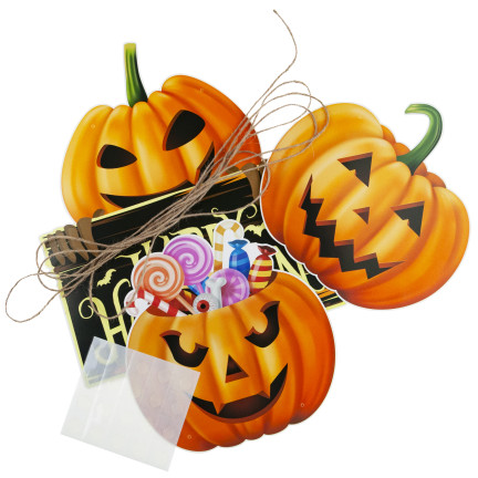 Hängende Dekoration für Tür Fenster, Papier, orange, Kürbisse, Halloween-Thema, Satz von 3 Kürbisse