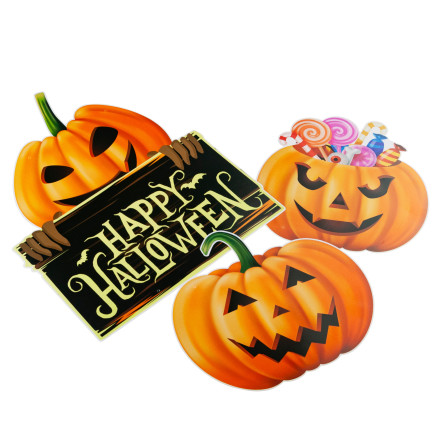 Hängende Dekoration für Tür Fenster, Papier, orange, Kürbisse, Halloween-Thema, Satz von 3 Kürbisse