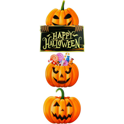 Hängende Dekoration für Tür Fenster, Papier, orange, Kürbisse, Halloween-Thema, Satz von 3 Kürbisse
