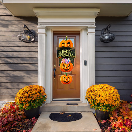 Hängende Dekoration für Tür Fenster, Papier, orange, Kürbisse, Halloween-Thema, Satz von 3 Kürbisse