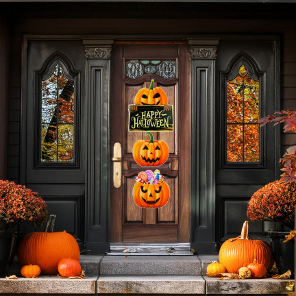 Hängende Dekoration für Tür Fenster, Papier, orange, Kürbisse, Halloween-Thema, Satz von 3 Kürbisse