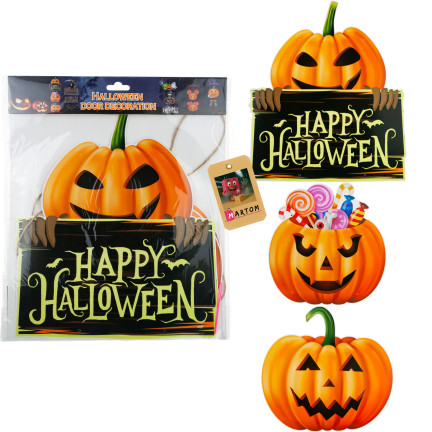 Hängende Dekoration für Tür Fenster, Papier, orange, Kürbisse, Halloween-Thema, Satz von 3 Kürbisse