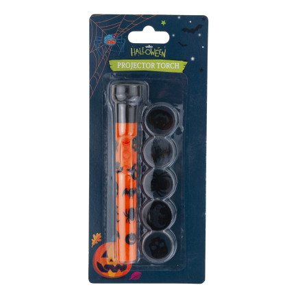Projektor-Taschenlampe mit Kappen, Kunststoff, Mix aus Halloween-Motiven, batteriebetrieben, 5 Motive, Set