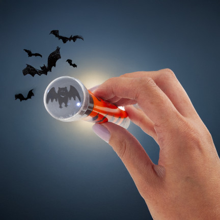 Projektor-Taschenlampe mit Kappen, Kunststoff, Mix aus Halloween-Motiven, batteriebetrieben, 5 Motive, Set