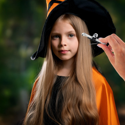 Haarspangen, Halloween Dekoration, Verkleidungszubehör, Design mit Totenköpfen, Skelett, 2er Set.