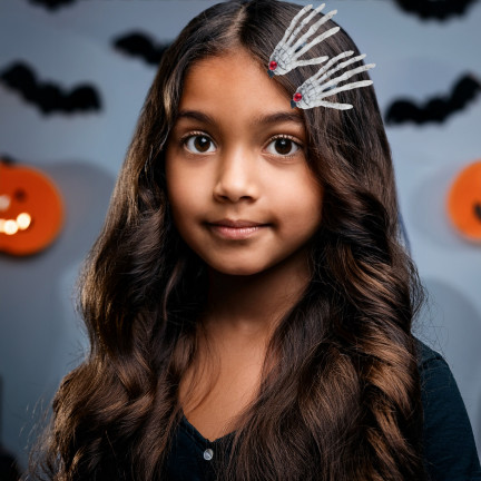 Haarspangen, Halloween Dekoration, Verkleidungszubehör, Design mit Totenköpfen, Skelett, 2er Set.